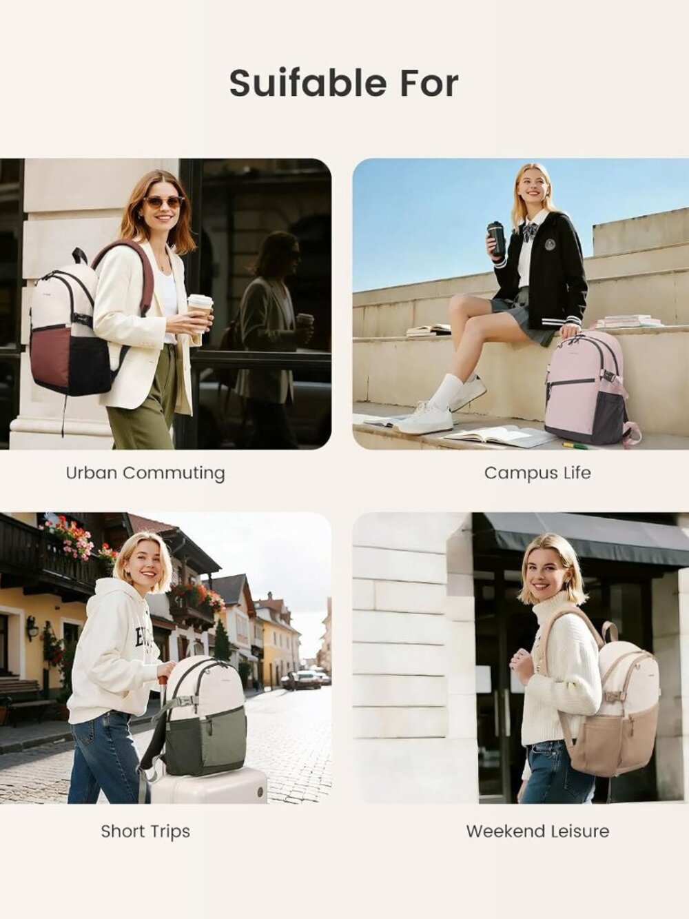 Unisex Casual Backpack, Durable Work College Backpack for Women | Lightweight Wa - Picture 6 of 6